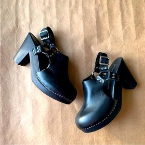 Jeffrey Campbell Black Leather Platform Clogs